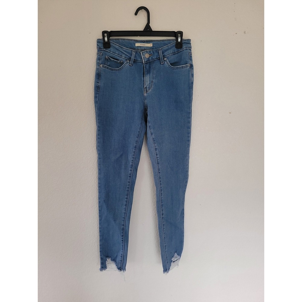 Levi‎ Strauss 711 Skinny Jeans Distressed Raw Hem Medium Wash Size 27 #9